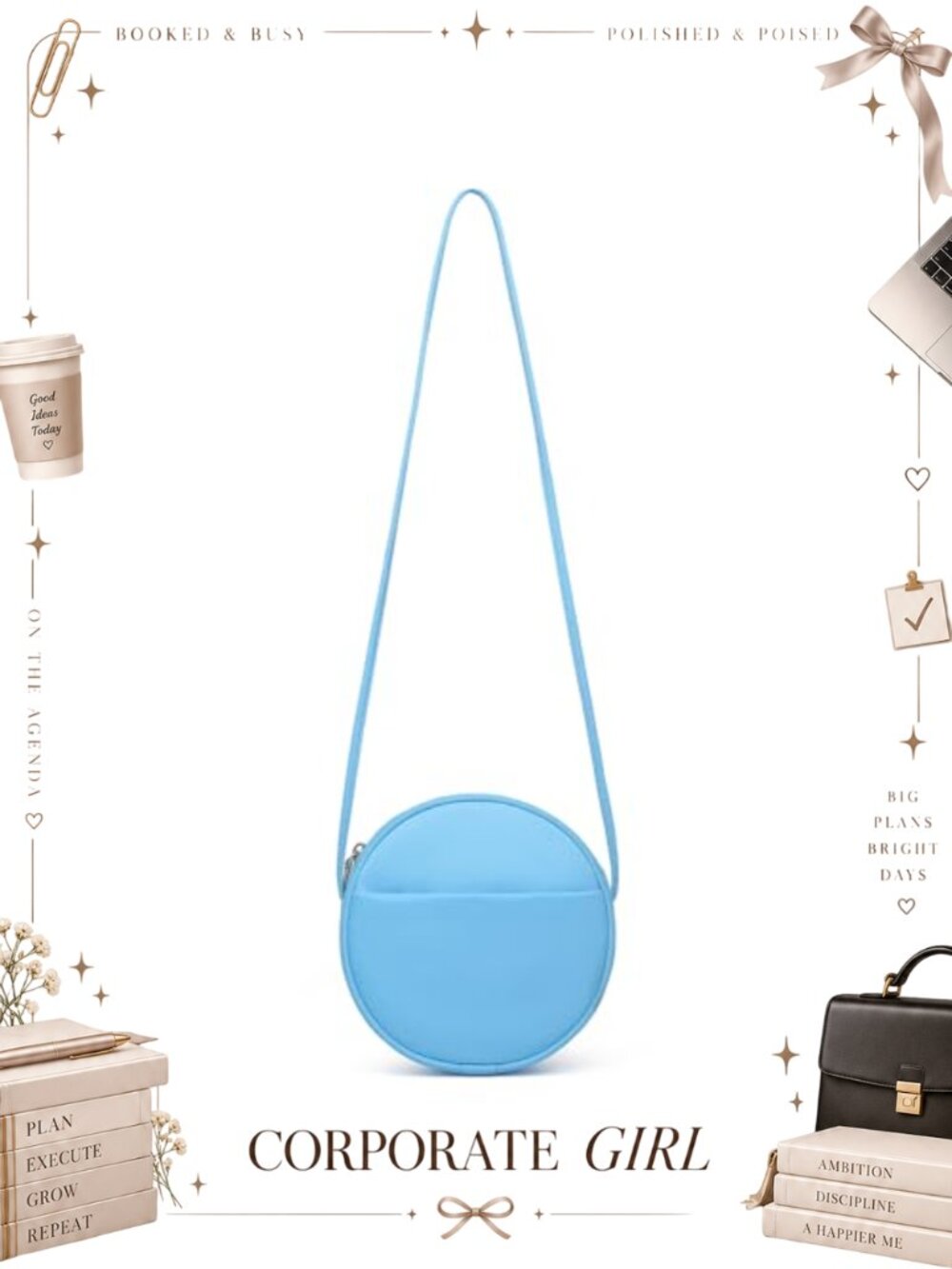 Round Crossbody Bag Nylon Circle Purse Adjustable Strap Zipper